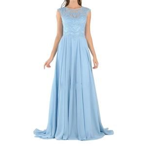 NEW POLY USA long embroidered cap sleeve dress in ice blue